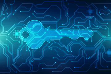 Safety concept: Key icon on digital background, 3d render