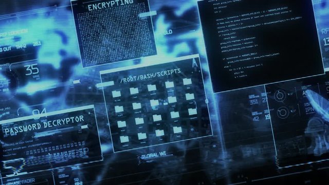 Retro Hacker Screen with distortion glitch fx. Password and Data Decryption. Blue Version - 4K