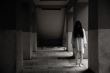 Horror woman ghost creepy standing at the house,