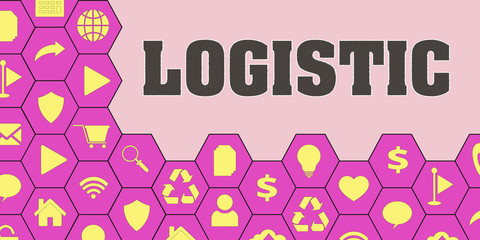 LOGISTIC Panoramic Hi tech banner with hexagons icons and tags