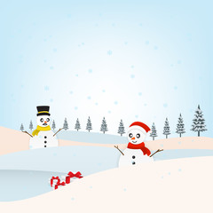 Snowman and Winter landcape