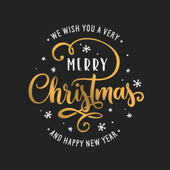 Merry Christmas and Happy New Year lettering template. Greeting card or invitation. Vector vintage illustration.