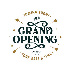 Grand opening template, banner, poster. Vector vintage illustration.