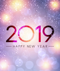 Lilac shiny 2019 Happy New Year greeting card.