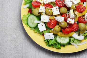 Traditional Greek salad on the plate