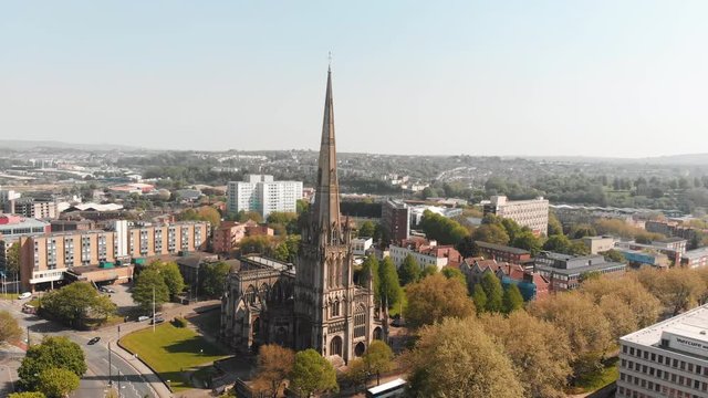 Aerial: St Mary Redcliffe Church in Bristol City England