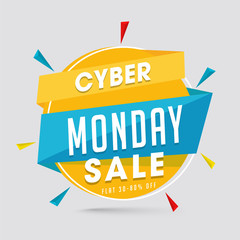 Sale tag or label with 30-80% discount offer on gray background for Cyber Monday Sale.