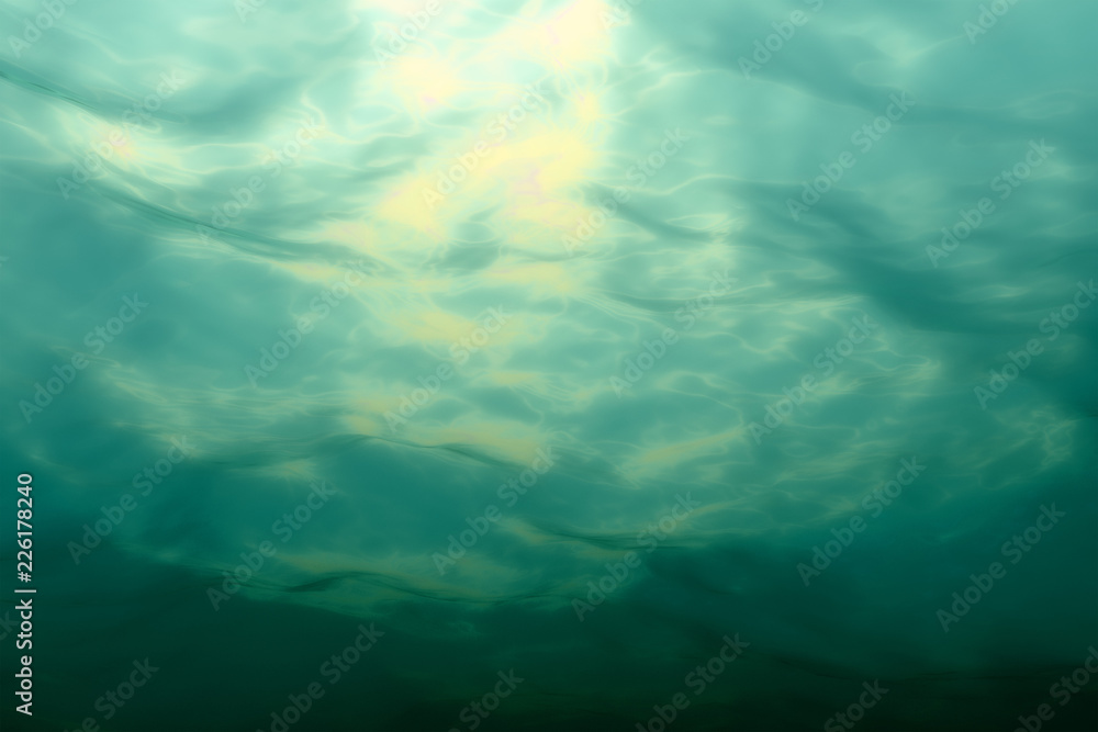 Wall mural marine underwater scene. sea water surface, bottom view.