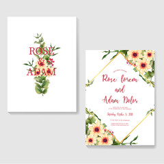 Wedding invitations with flower and leaf soft watercolor