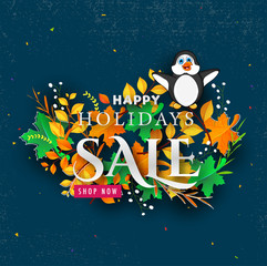 Happy Holidays Sale Banner, Poster, Promotional Flyer, Advertisement Vector.