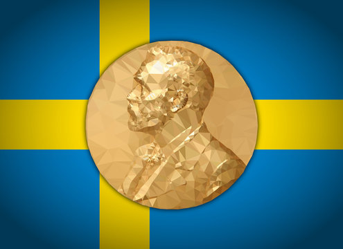Gold Medal Nobel prize, graphics  elaboration to polygons with Swedish flag