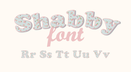 Latin alphabet, font with shabby chic pattern