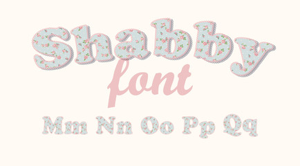 Latin alphabet, font with shabby chic pattern