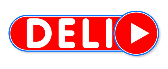 Deli - white text written on a red banner on white background