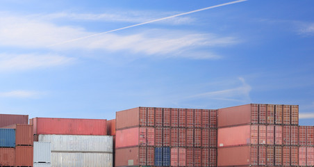 Fototapeta premium Transportation, import-export and logistics concept, container truck, ship in port and freight cargo plane in transport and import-export commercial logistic, shipping business industry