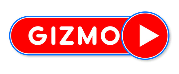 Gizmo - white text written on a red banner on white background