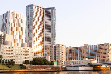 Landscapes at sumida river viewpoint to see boats in tokyo
