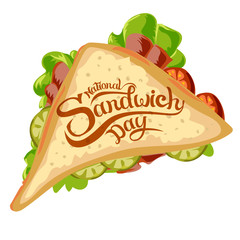 Happy Sandwich Day. Vector illustration. Hot sandwich