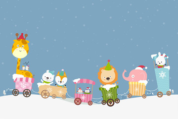 Animal cartoon on train smile with happiness 001