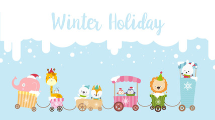 Winter holiday calligraphy text with animal cartoon 001
