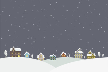 Fototapeta na wymiar The town in the snow falling place vector illustration