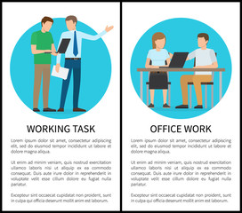 Working Task Office Work Set Vector Illustration