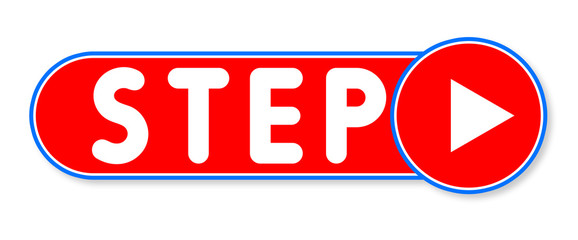 Step - white text written on a red banner on white background