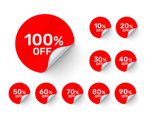 Promotional round stickers on white background, set pack. Vector illustration