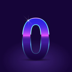 80's retro number 0 vector font isolated on dark violet background