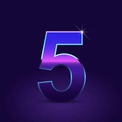80's retro number 5 vector font isolated on dark violet background