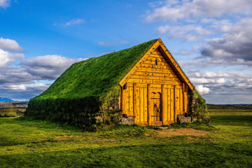Obraz premium Icelandic house on the field