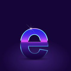 80's retro letter E lowercase vector font isolated on dark violet background