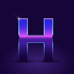 80's retro letter H uppercase vector font isolated on dark violet background