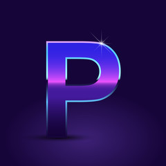 80's retro letter P uppercase vector font isolated on dark violet background