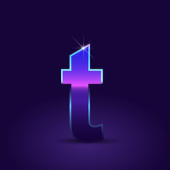 Obraz premium 80's retro letter T lowercase vector font isolated on dark violet background