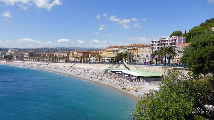 Fototapeta na wymiar Ville de Nice, panorama sur la promenade des Anglais et la baie des Anges (France)