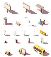 Vector isometric outdoor advertising media set