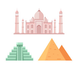 Maya and Egyptian Pyramids Vector Illustration