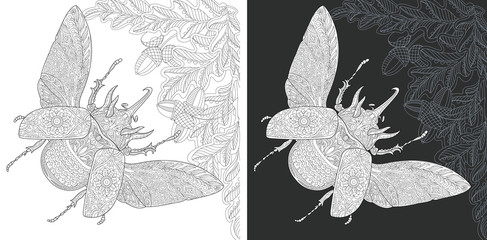 Bug. Rhinoceros beetle. Coloring Page. Coloring Book.