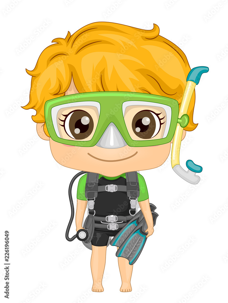 Poster Kid Boy Scuba Dive Illustration