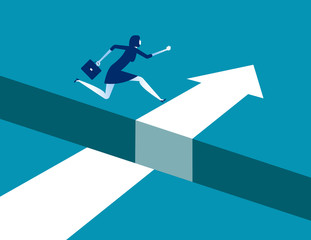 Fototapeta na wymiar Businesswoman jumping over gap on way to success, Concept business solving problem vector illustration, Flat business character, Cartoon style design.