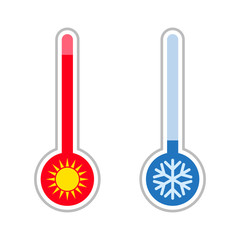 Meteorology thermometers. Measuring hot and cold temperature.
