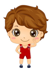 Kid Boy Wrestler Strong Illustration