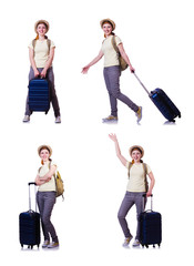 Obraz premium Woman with suitacases preparing for summer vacation