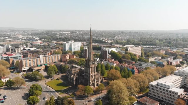 Aerial: St Mary Redcliffe Church in Bristol City England