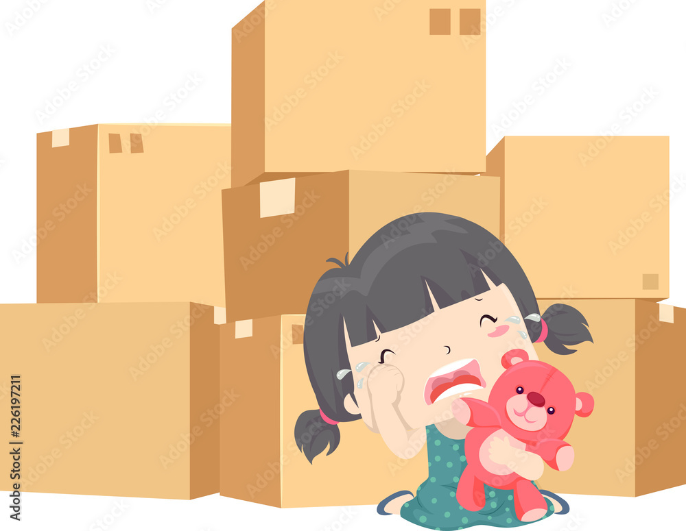 Sticker kid girl pack moving cry illustration