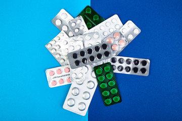 Pills, tablets and blister. Health care concept.