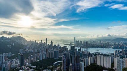 Obraz premium View of Victoria Harbour and skyscrapers from the panoramic point The Victoria Peak, Hong Kong.