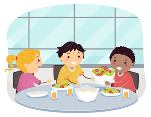 Stickman Kids Ask Pass Food Politely Illustration