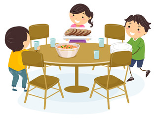 Stickman Kids Set Table Illustration